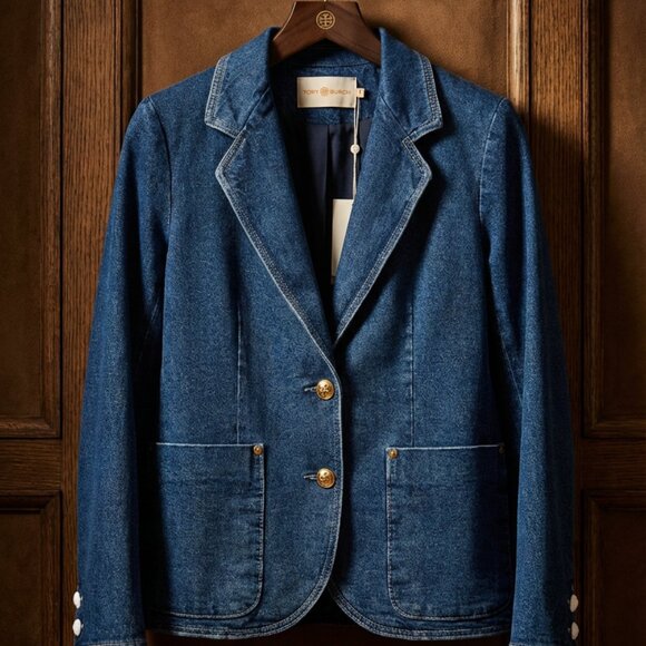 NWT Tory Burch Triple Wash Denim Blazer Jacket - Size 10 - Picture 14 of 14